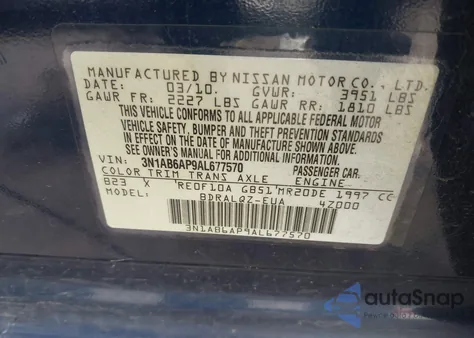 2010 Nissan Sentra 2.0 from USA, damaged, VIN 3N1AB6AP9AL677570